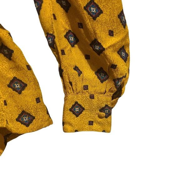 Mark Shale Vtg Gold Diamond Silk Blouse - Picture 6 of 7